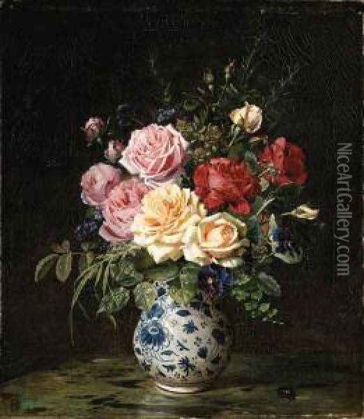 An Oppulent Vase Of Flowers Oil Painting - Olaf August Hermansen