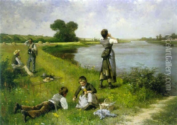 Waiting For Passage Oil Painting - Emile-Louis Minet