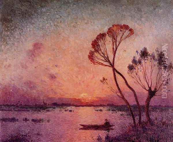 Sunset at Briere Oil Painting - Ferdinand Loyen Du Puigaudeau