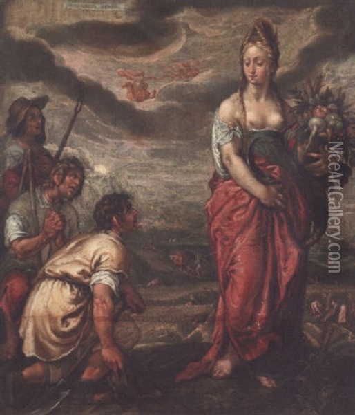 Harvesters Adoring The Goddess Ceres Oil Painting - Hendrik Goltzius