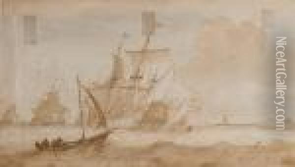 Dutch Frigates In A Choppy Sea Oil Painting - Ludolf Backhuysen