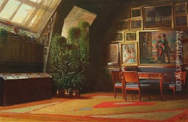 Scene From The Artist's Studio Oil Painting - Knud Sinding