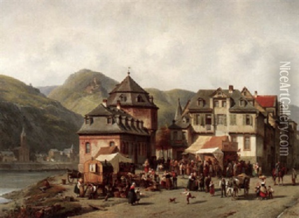 Kirmes In St. Goar Mit Blick Auf St. Goarshausen Oil Painting - Jacques Francois Carabain
