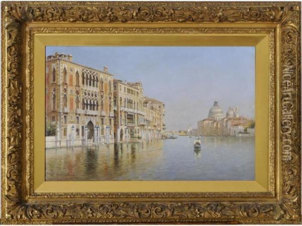 Venice: On The Grand Canal, Looking Towards The S. Maria Della Salute Oil Painting - Rafael Senet y Perez