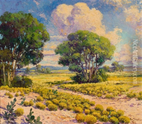 Landscape With Cactus And Trees Oil Painting - Franz Strahalm