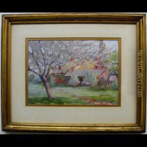The House Beyond The Apple Blossoms Oil Painting - Harry Spiers