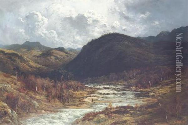 Mountain Landscape, Storm Approaching Oil Painting - Gustave Dore
