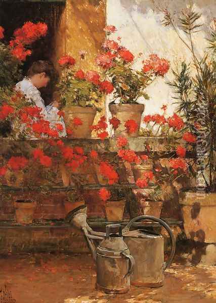 Geraniums Oil Painting - Frederick Childe Hassam