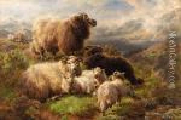 Sheep On The Mountains, Loch Tay Oil Painting - William Watson