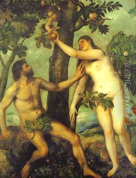 Adam and Eve Oil Painting - Tiziano Vecellio (Titian)
