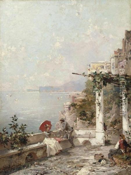 An Artist Sketching On A Terrace In Amalfi Oil Painting - Franz Richard Unterberger
