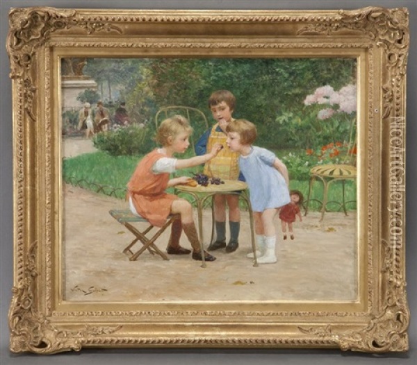 Children Eating Grapes In A Park Oil Painting - Victor Gabriel Gilbert