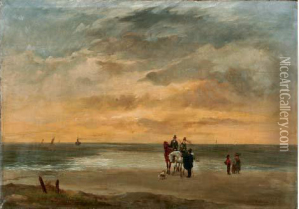 Promenade A La Plage Oil Painting - Constant De Bruycker