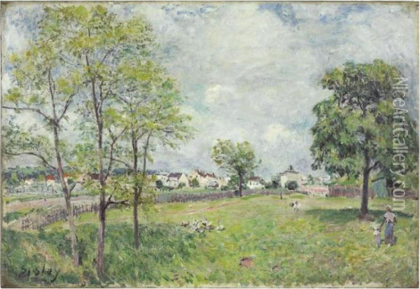 Vue De Village Oil Painting - Alfred Sisley