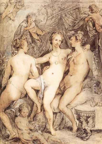Venus between Ceres and Bacchus 1590s Oil Painting - Hendrick Goltzius