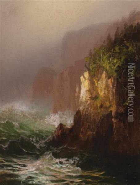 Maine Ocean Cliffs Oil Painting - Harrison Bird Brown
