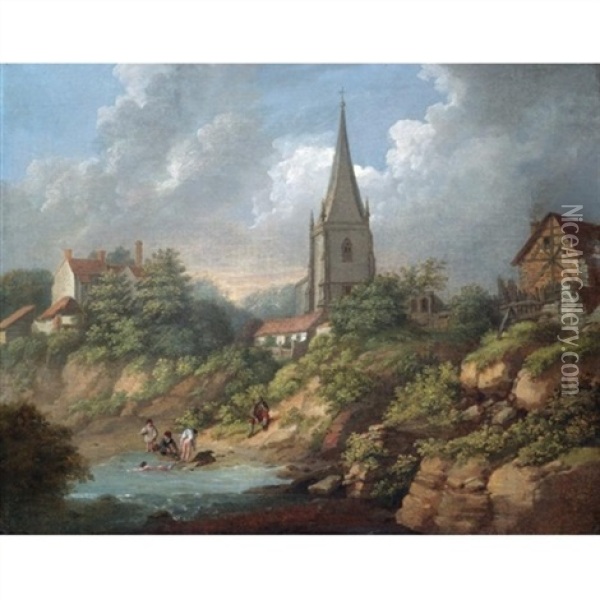 St. Mary's Church, Monmouth Oil Painting - Michel Angelo Rooker