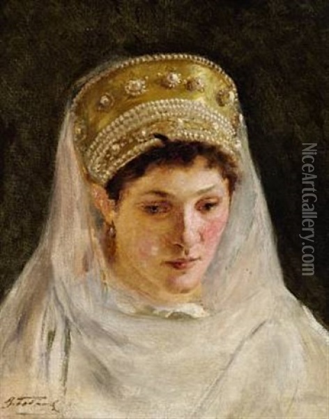 The Melancholy Bride Oil Painting - Viktor Alekseevich Bobrov