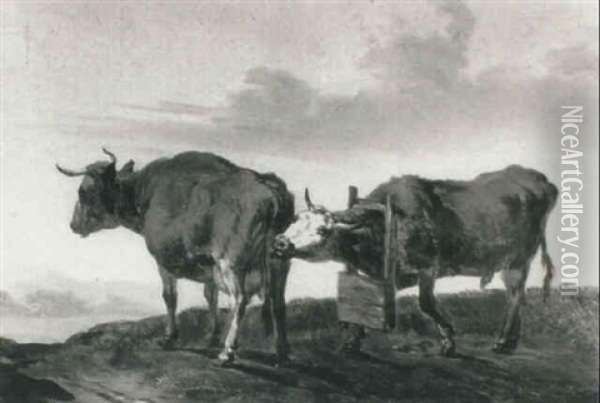 Cattle In A Landscape Oil Painting - Johannes (Janssonius) Jansson