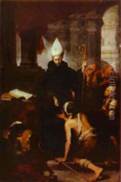St Thomas Villanueva Giving Alms 1668 Oil Painting - Bartolome Esteban Murillo