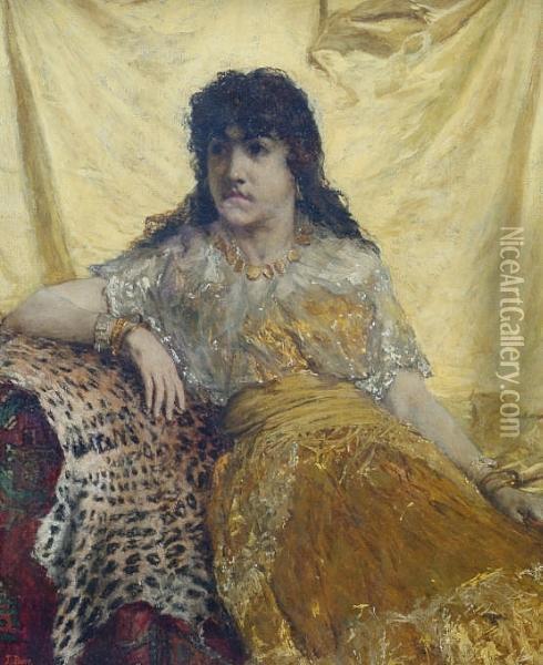 A Woman Reclining On A Leopard Skin Oil Painting - John P. Burr