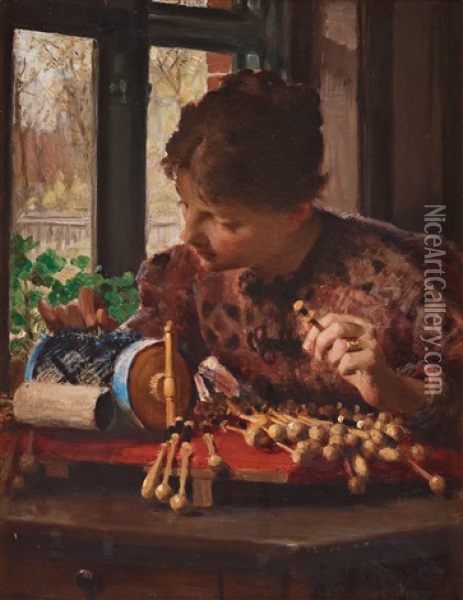 The Lacemaker Oil Painting - Frans Schwartz
