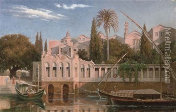 A Palace On The Nile At Cairo Oil Painting - Johann-Ludwig Rudolf Durheim
