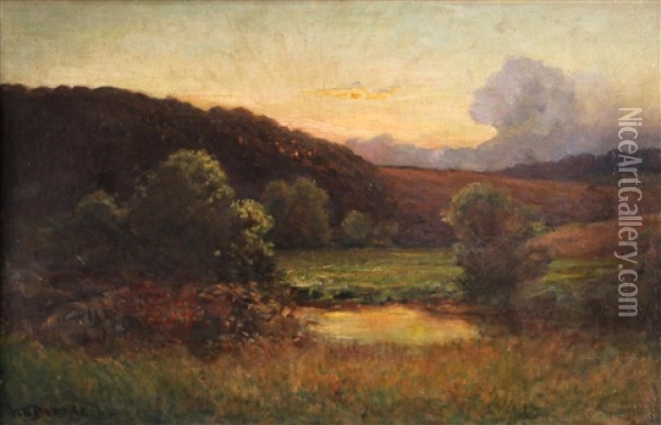 A Pond With Rolling Hills Beyond Oil Painting - Richard Norris Brooke