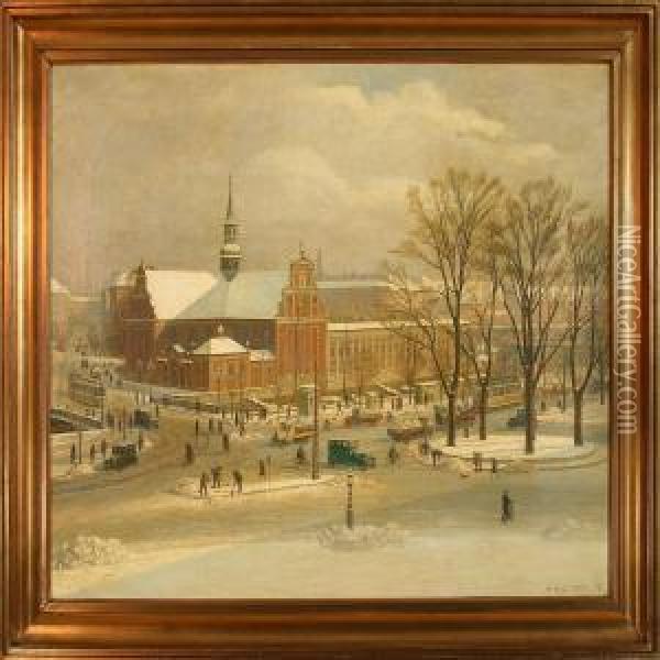 Winter Day At Holmenscathedral, Denmark Oil Painting - Axel Hou