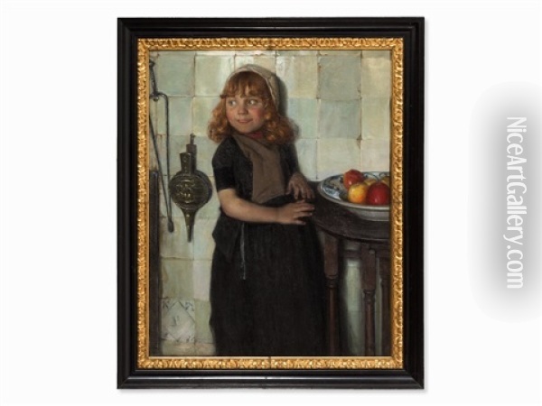 Girl With Apples Oil Painting - Paul Hoecker