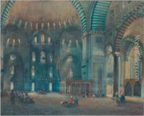 Interieur De Mosquee A Constantinople Oil Painting - Louis Amable Crapelet
