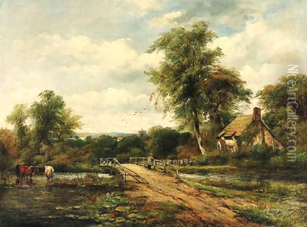 The crossing bridge Oil Painting - Frederick William Watts