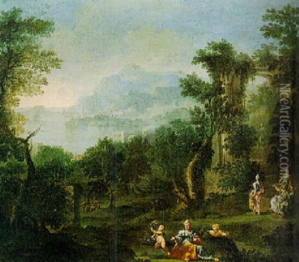 Landscape With Nymphs And Putti Gathering Flowers Oil Painting - Donato Creti