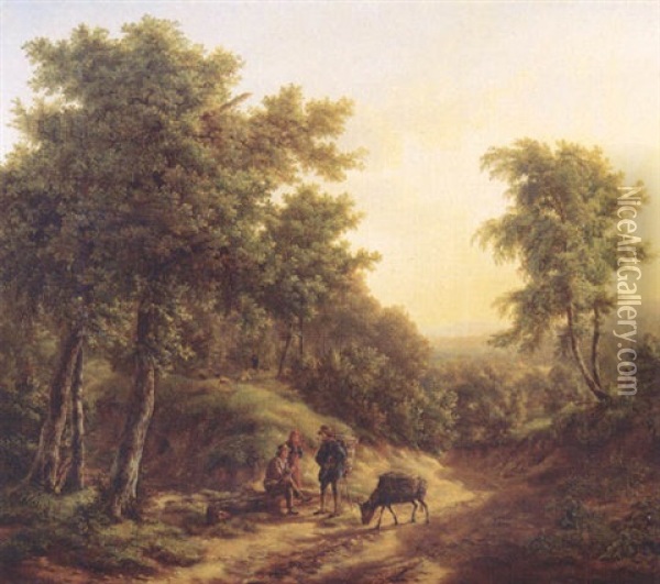 Travellers Resting On A Sandy Track In A Mountainous Landscape Oil Painting - Pieter Barbiers the Younger