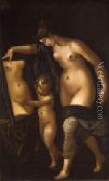 Venus Et Cupidon Au Miroir Oil Painting - Bartholomaeus Spranger