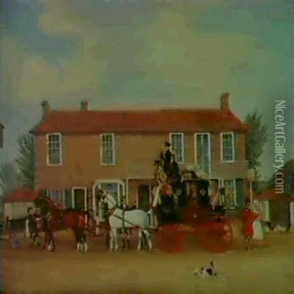 The Norwich Mail At The Coach And Horse, Ilford Oil Painting - James Pollard