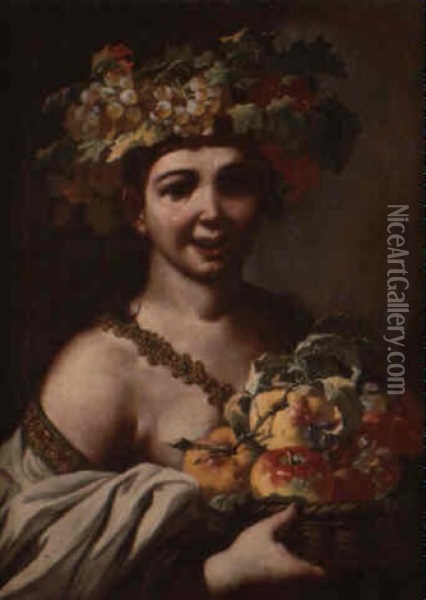 Le Jeune Bacchus Tenant Une Corbeille De Fruits Oil Painting - Michelangelo Cerquozzi