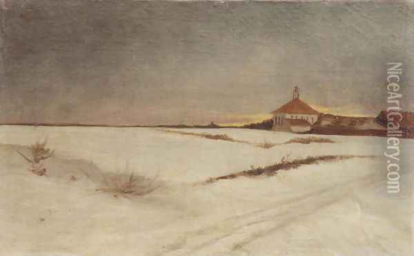 Winter Landscape Oil Painting - Tadeusz Dowgird (Tadas Daugirdas)