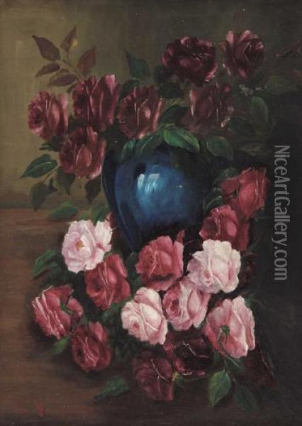 Rose Oil Painting - Anacleto Moiraghi