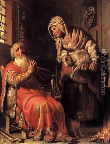 Tobit Accusing Anna of Stealing the Kid 1626 Oil Painting - Harmenszoon van Rijn Rembrandt