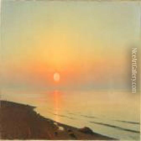 Coastal Scene At Sunset Oil Painting - Albert Edward Wang