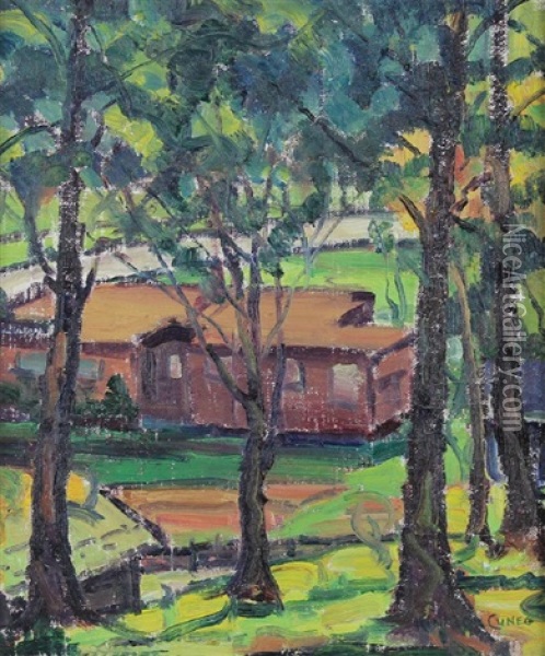 House Viewed Through Trees Oil Painting - Rinaldo Cuneo