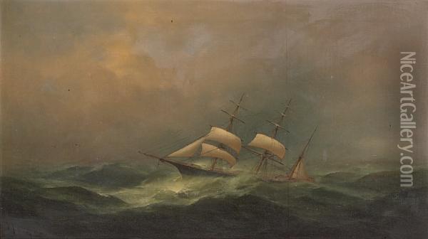 A Ship On Rough Seas Oil Painting - Gideon Jacques Denny