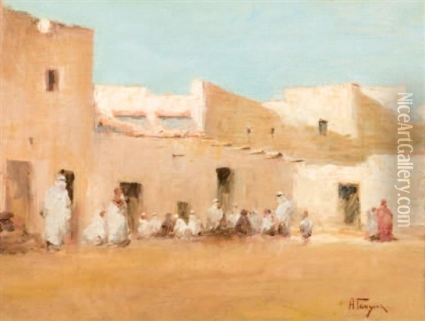 Place De Village Marocain Oil Painting - Alexei Vasilievitch Hanzen