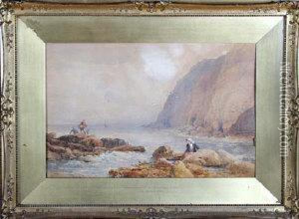 Prawn Fishers On The Devonshire Coast Oil Painting - John Henry Mole
