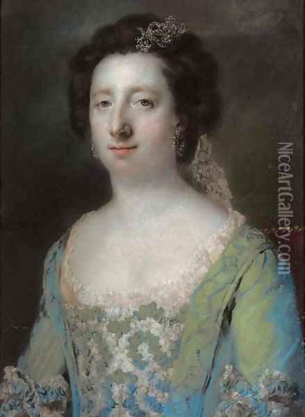 Portrait of The Hon. Mrs Bridget Gunning, half length, in a blue ruffled gown Oil Painting - Francis Coates Jones