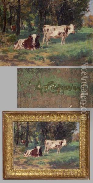 Kuhe In Waldlandschaft Oil Painting - Alceste Campriani
