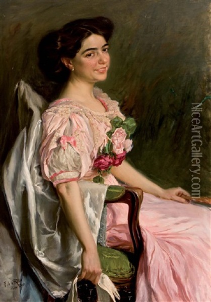 Retrato De Dama Oil Painting - Fabian De La Rosa