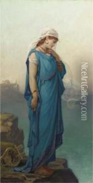 The Poetess Sappho In Contemplation Oil Painting - Louis Hector Leroux