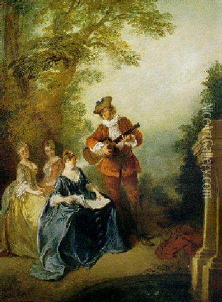 Musical Party By A Fountain In A Park Oil Painting - Nicolas Lancret